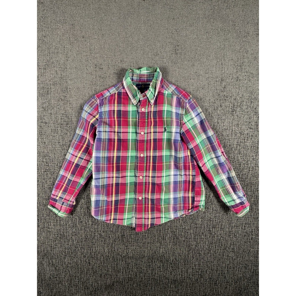 Polo Ralph Lauren Boys Shirt Size 7 Button Down Pony Long Sleeve Red Green Blue